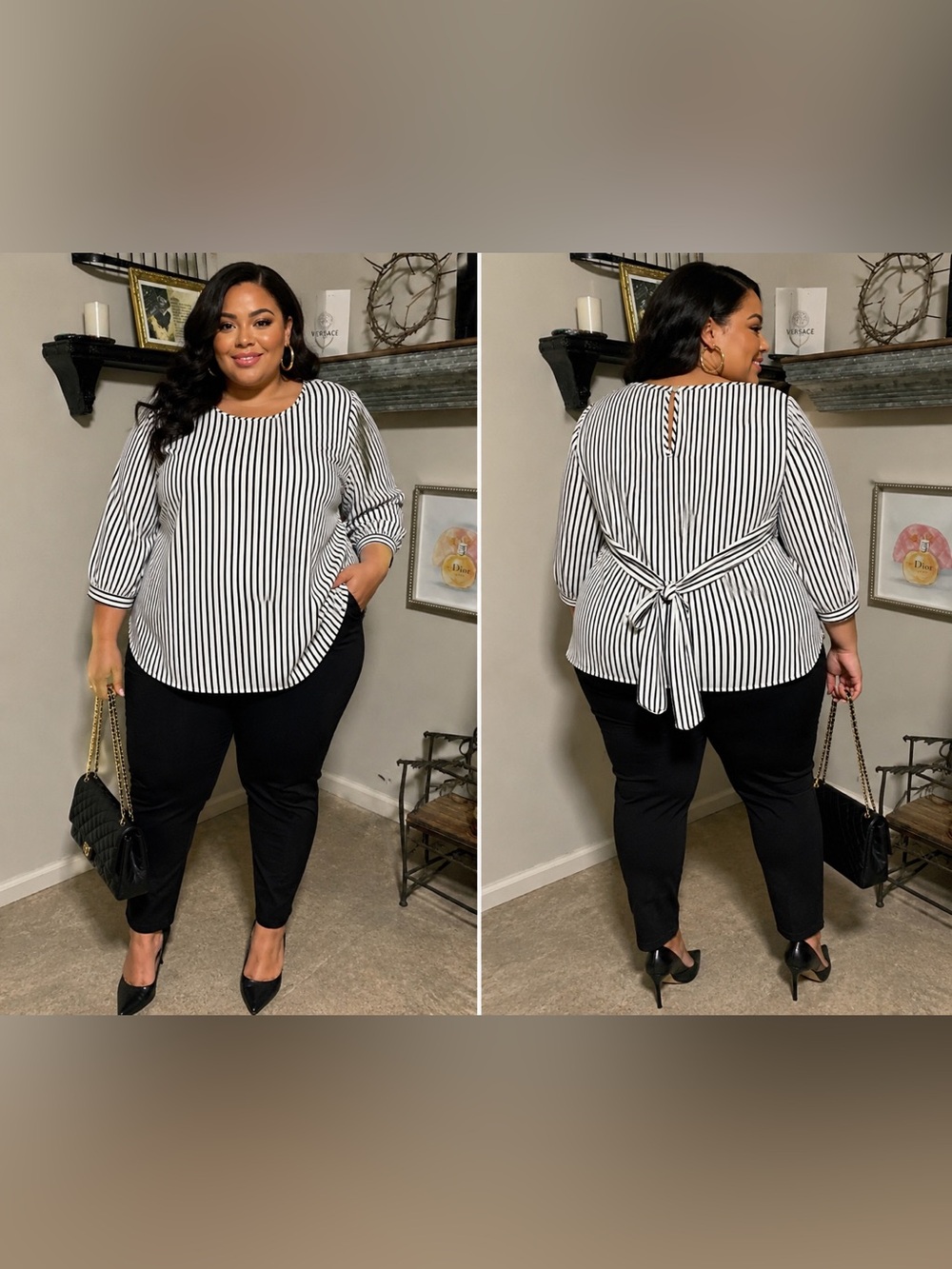 Apt. 9 Black & White Striped Tie-Back Blouse